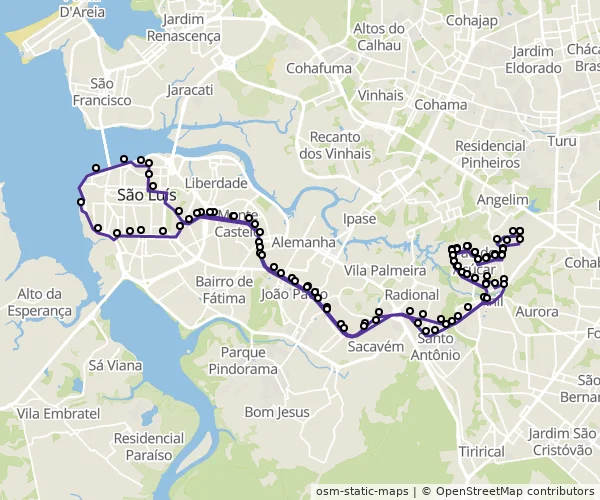 Mapa do itinerário da linha