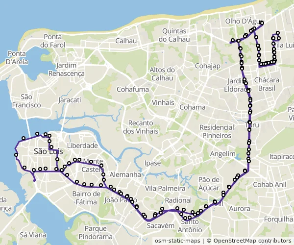 Mapa do itinerário da linha