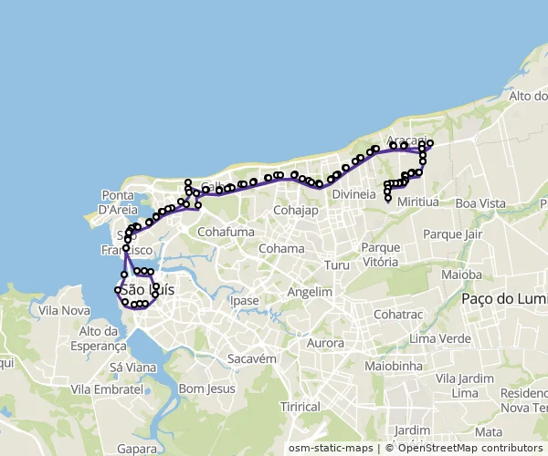Mapa do itinerário da linha