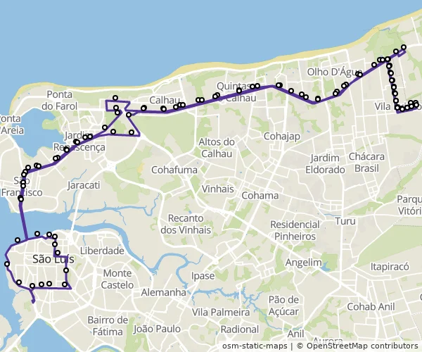 Mapa do itinerário da linha