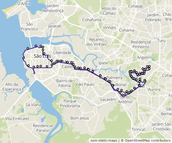 Mapa do itinerário da linha