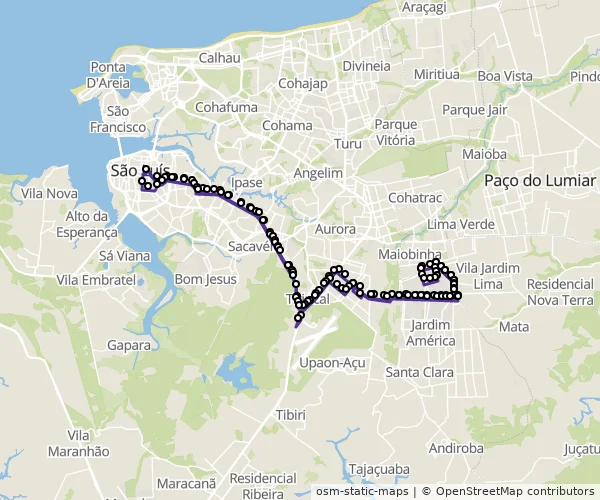 Mapa do itinerário da linha