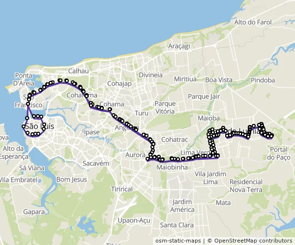 Mapa do itinerário da linha