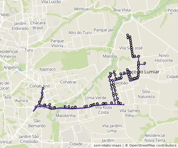 Mapa do itinerário da linha