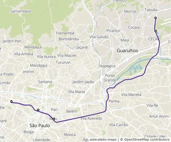Mapa do itinerário da linha