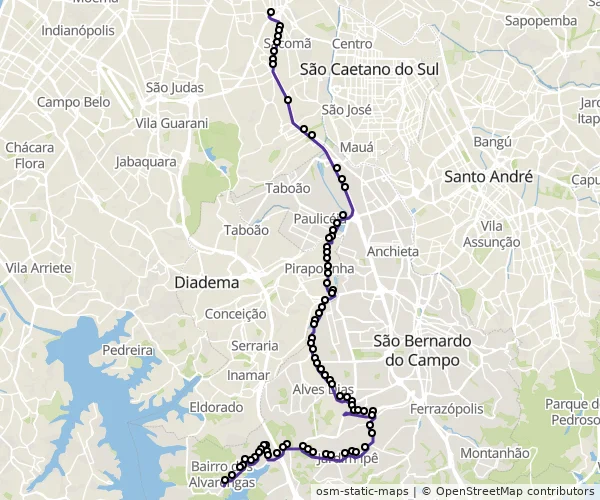 Mapa do itinerário da linha