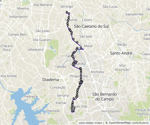 Mapa do itinerário da linha