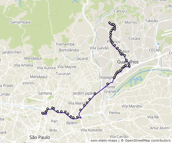 Mapa do itinerário da linha