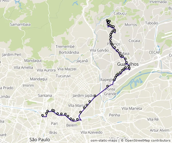 Mapa do itinerário da linha