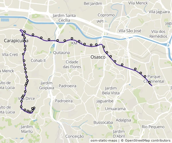 Mapa do itinerário da linha