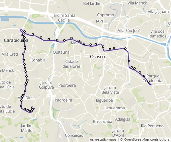 Mapa do itinerário da linha