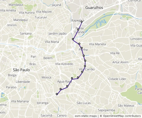 Mapa do itinerário da linha