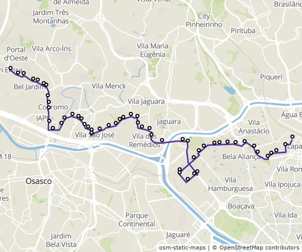 Mapa do itinerário da linha