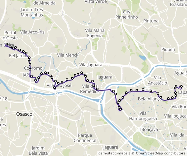 Mapa do itinerário da linha