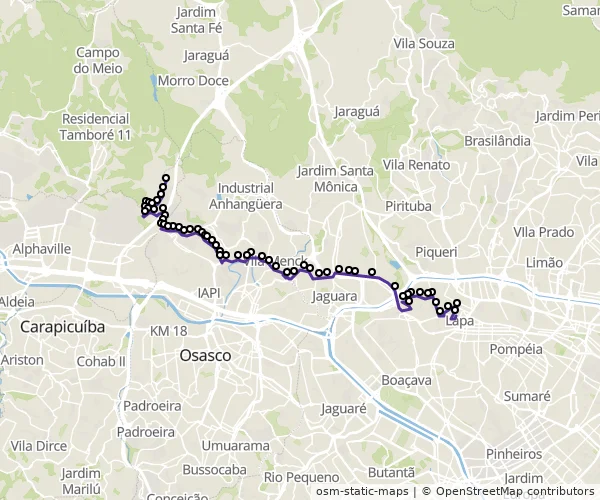 Mapa do itinerário da linha