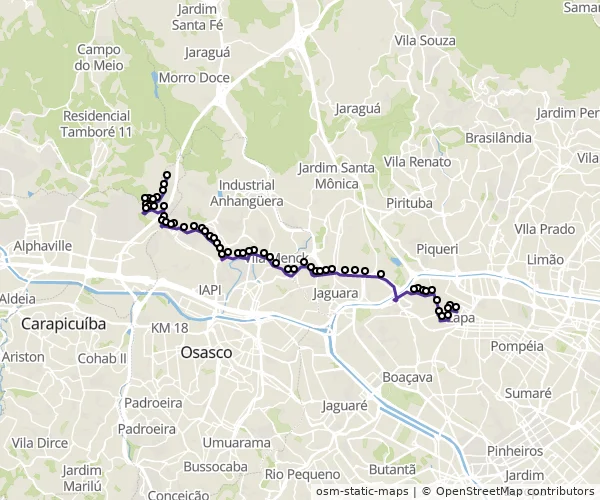 Mapa do itinerário da linha