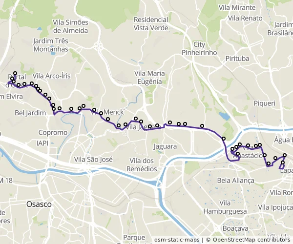 Mapa do itinerário da linha
