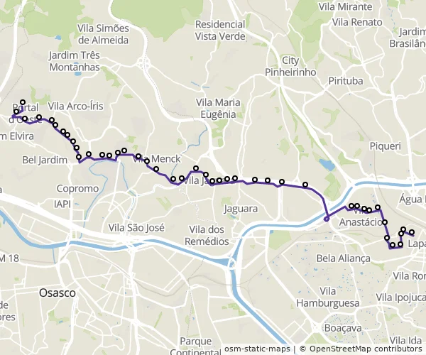 Mapa do itinerário da linha