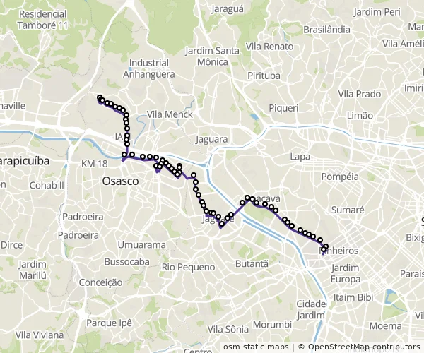 Mapa do itinerário da linha
