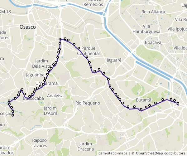 Mapa do itinerário da linha