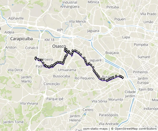 Mapa do itinerário da linha