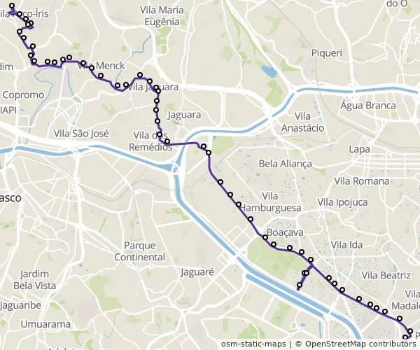 Mapa do itinerário da linha
