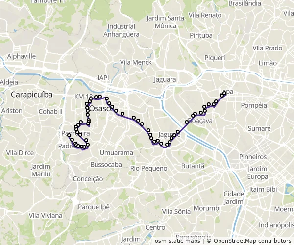 Mapa do itinerário da linha