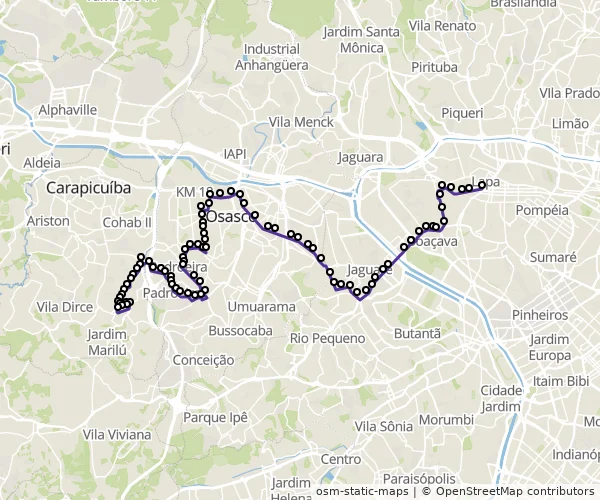 Mapa do itinerário da linha