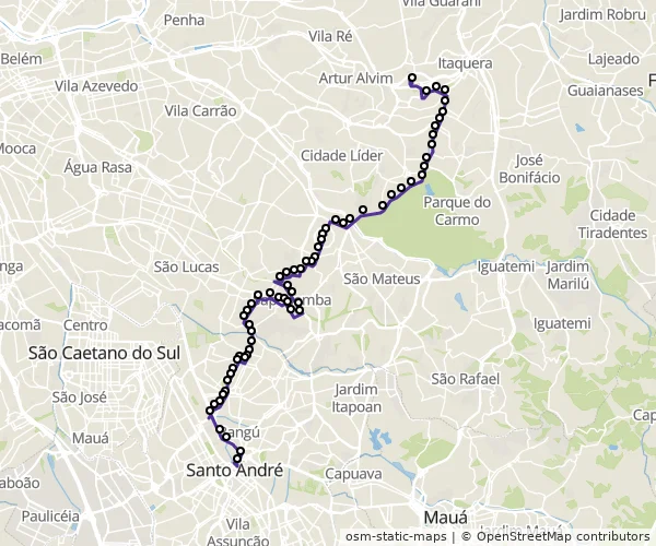 Mapa do itinerário da linha
