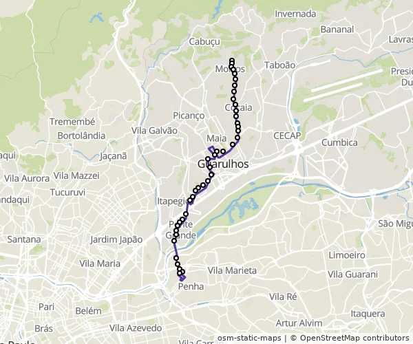 Mapa do itinerário da linha