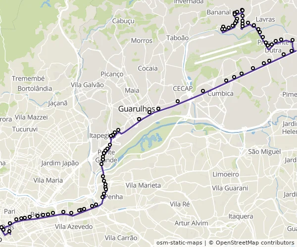 Mapa do itinerário da linha
