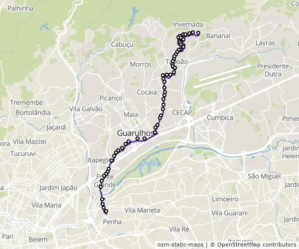 Mapa do itinerário da linha