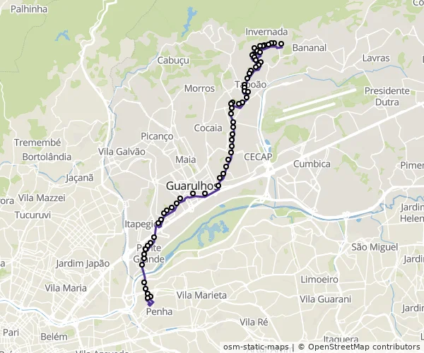 Mapa do itinerário da linha