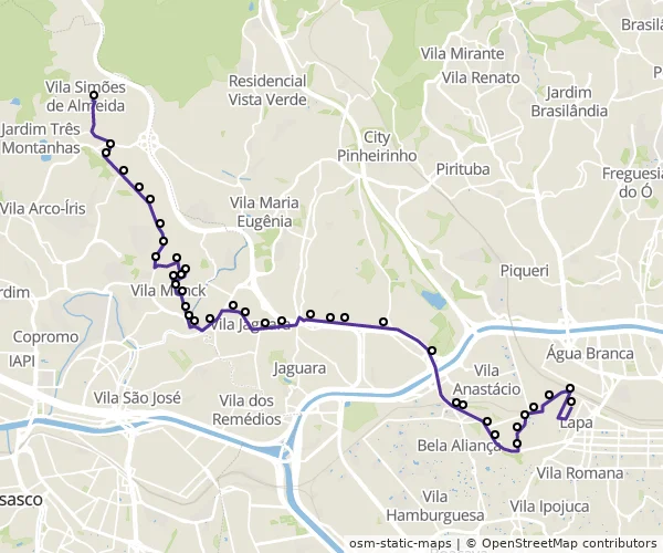 Mapa do itinerário da linha
