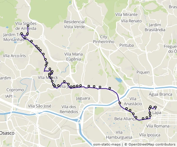 Mapa do itinerário da linha