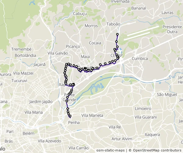 Mapa do itinerário da linha