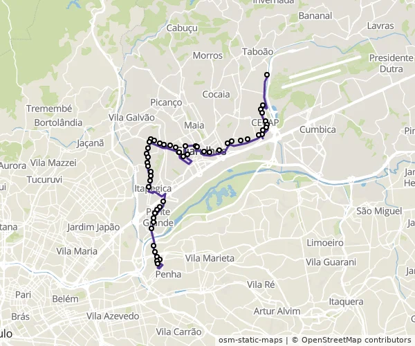 Mapa do itinerário da linha