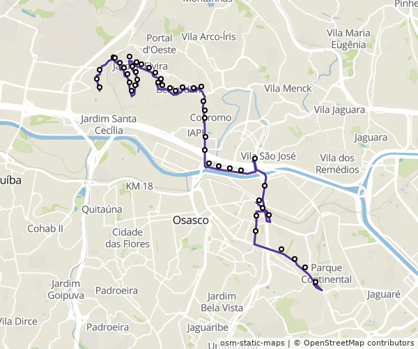 Mapa do itinerário da linha