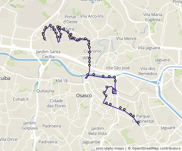 Mapa do itinerário da linha