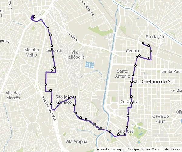 Mapa do itinerário da linha