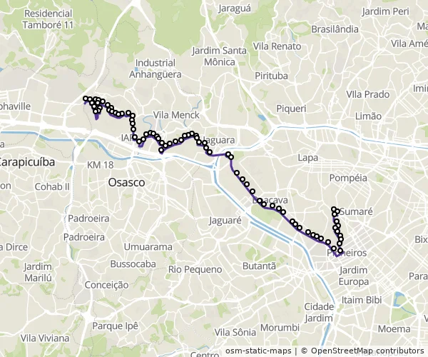 Mapa do itinerário da linha