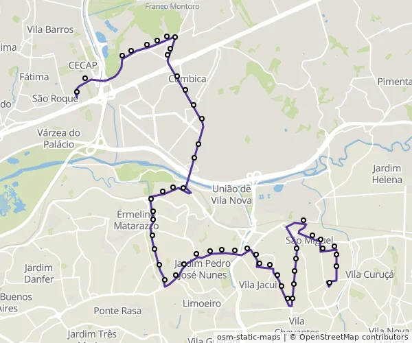 Mapa do itinerário da linha