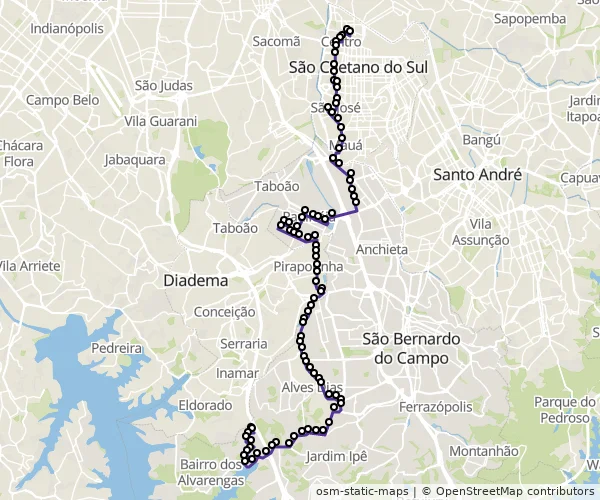 Mapa do itinerário da linha