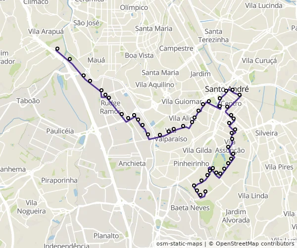Mapa do itinerário da linha