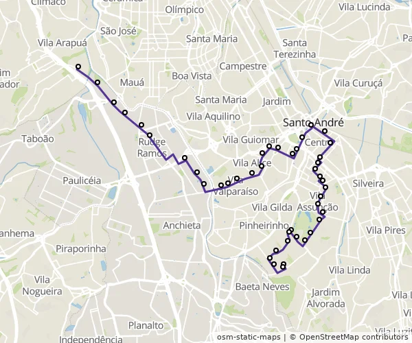 Mapa do itinerário da linha