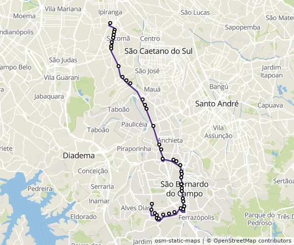 Mapa do itinerário da linha