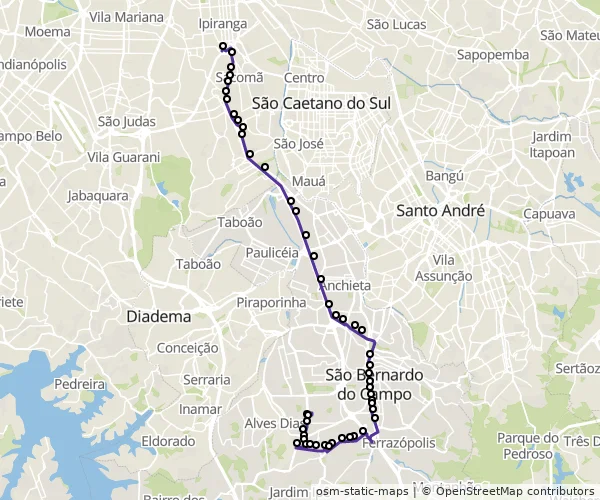 Mapa do itinerário da linha