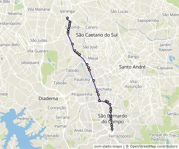 Mapa do itinerário da linha