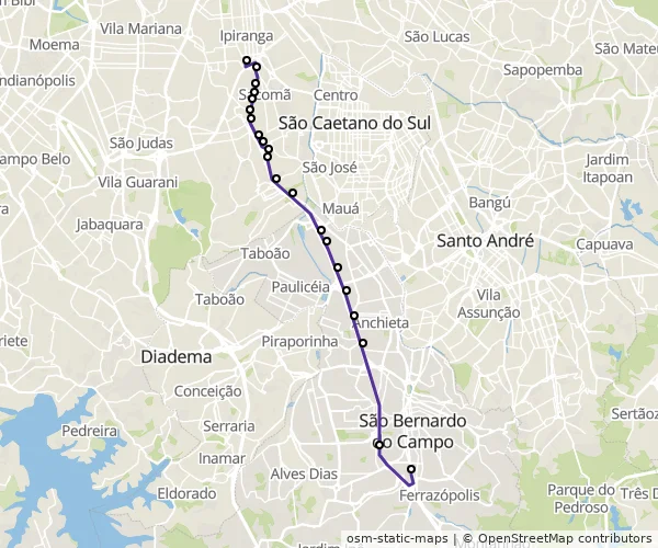 Mapa do itinerário da linha