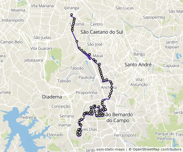 Mapa do itinerário da linha